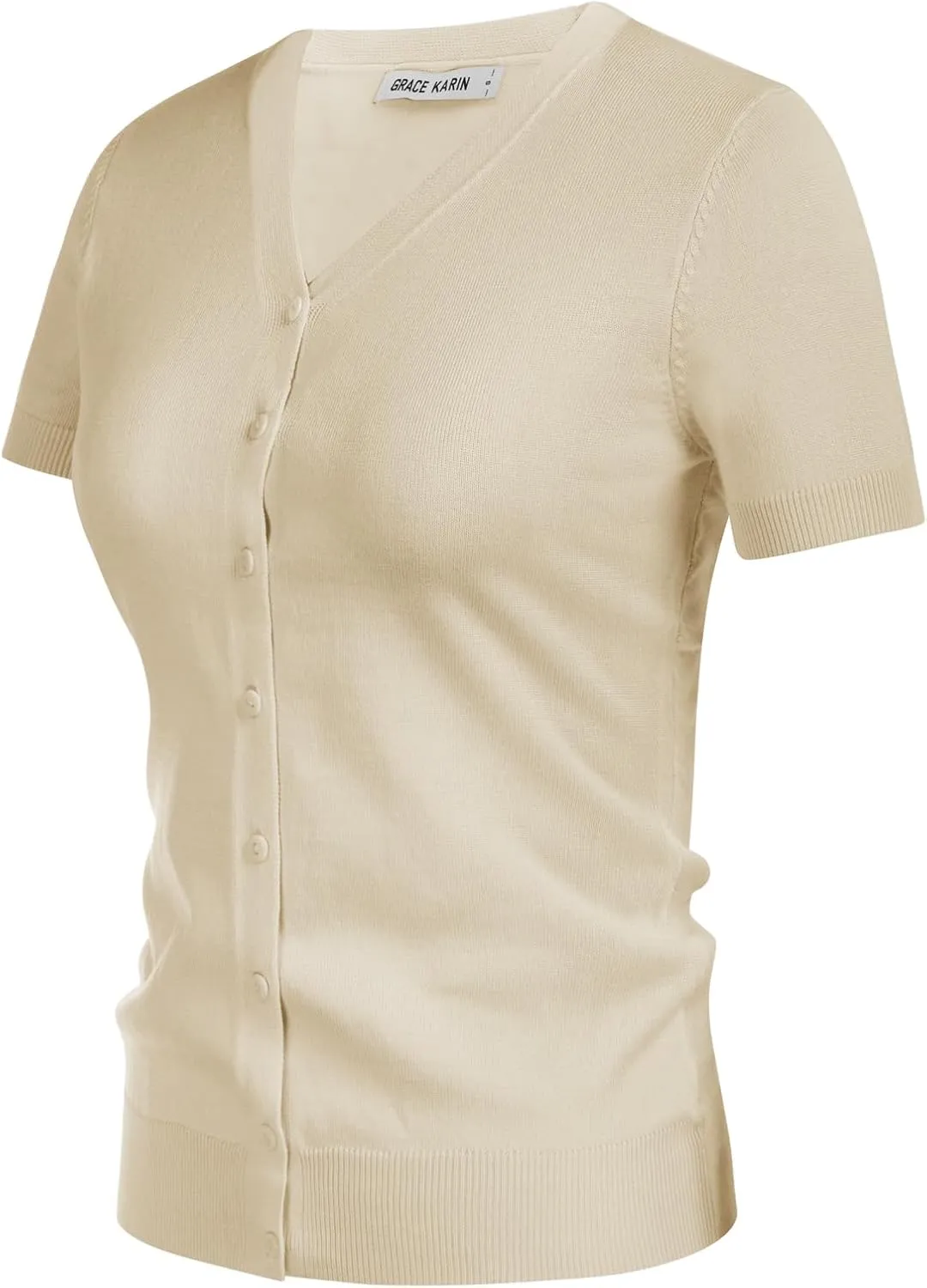 GRACE KARIN Womens 2025 Basic Summer Short Sleeve Cardigan Sweaters Lightweight V-Neck Button Down Cropped Shrug Sweater Tops