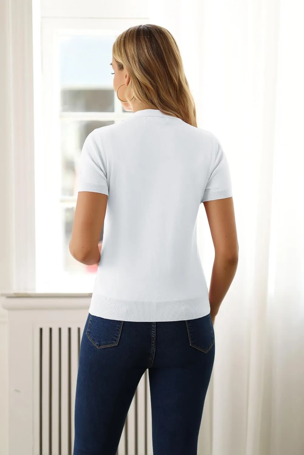 GRACE KARIN Womens 2025 Basic Summer Short Sleeve Cardigan Sweaters Lightweight V-Neck Button Down Cropped Shrug Sweater Tops