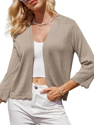 GRACE KARIN Women's 3/4 Sleeve Cropped Cardigan Elegant Open Front Sweater Cardigan Lightweight Bolero Shrug S-2XL