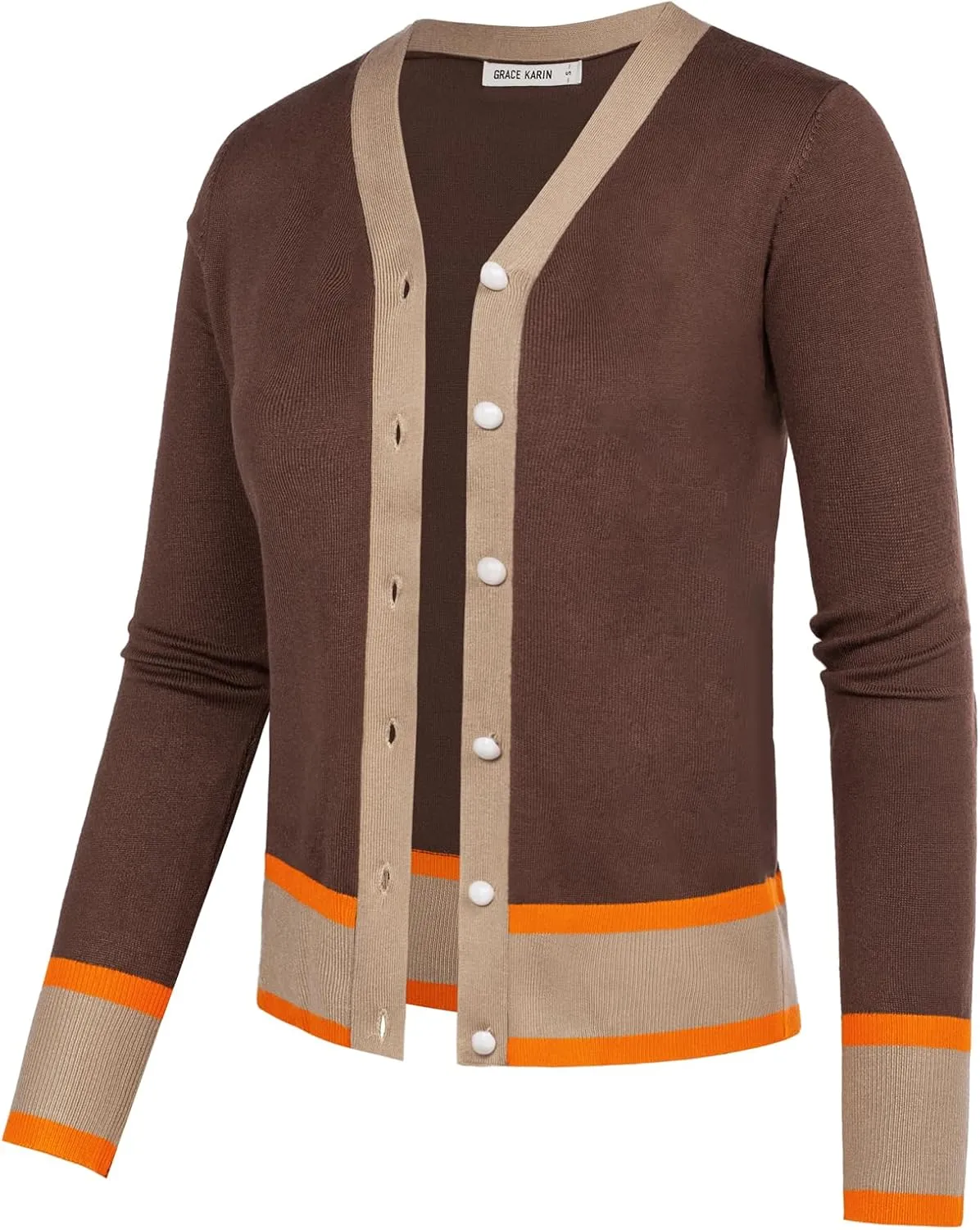 GRACE KARIN Womens Contrast Color Block Cardigan Sweaters Lightweight Long Sleeve Cropped Cardigan V-Neck Striped Shrugs