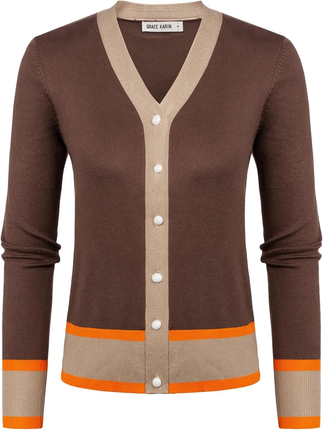 GRACE KARIN Womens Contrast Color Block Cardigan Sweaters Lightweight Long Sleeve Cropped Cardigan V-Neck Striped Shrugs