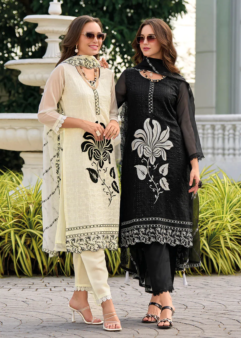 Graceful Black Color Heavy Organza With Fancy Embroidery Salwar Suits And Dupatta
