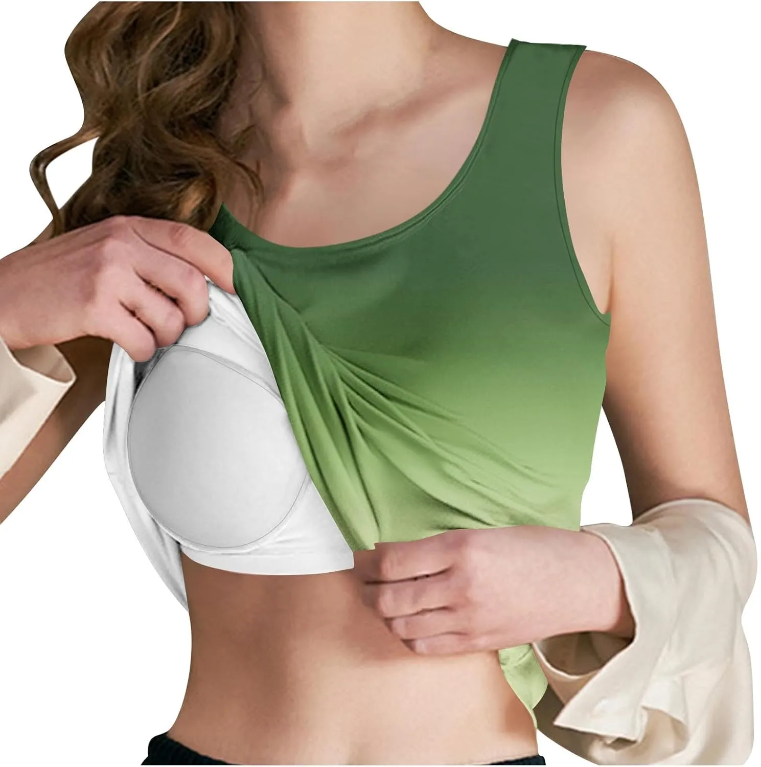 Gradient Tank Tops for Women Built in Bra Ombre Sleeveless Athletic Workout Camisole Tops Comfy Stretchy Daily Yoga Top