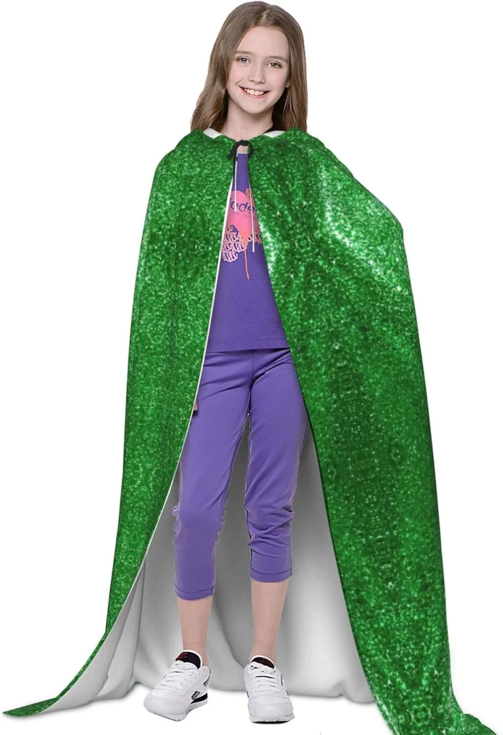 Green Sequin Sparkle Hooded Cloak Coat Winter Warm Long Cloak Cosplay Costumes Outerwear Carnivals Hoodies Capes