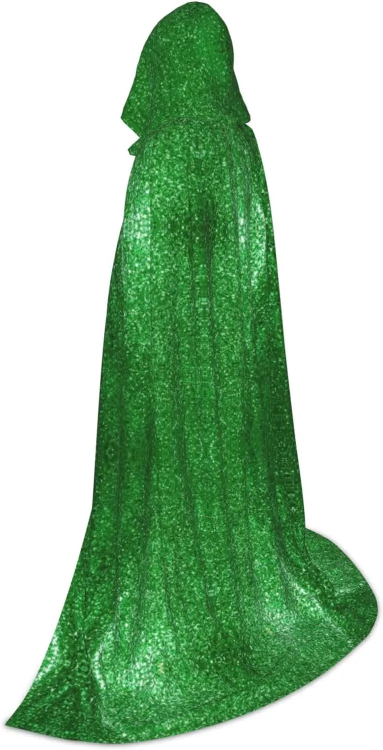 Green Sequin Sparkle Hooded Cloak Coat Winter Warm Long Cloak Cosplay Costumes Outerwear Carnivals Hoodies Capes