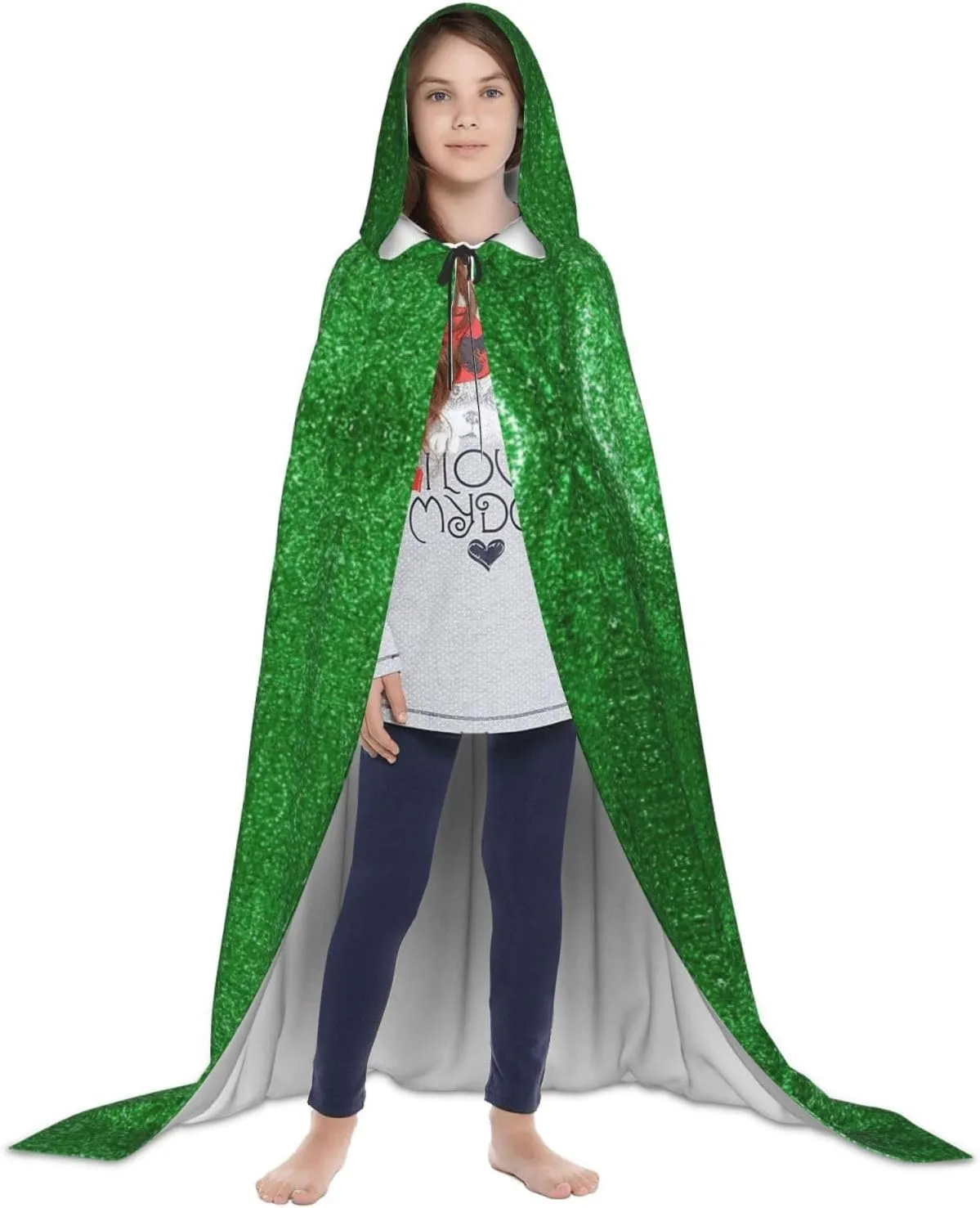 Green Sequin Sparkle Hooded Cloak Coat Winter Warm Long Cloak Cosplay Costumes Outerwear Carnivals Hoodies Capes