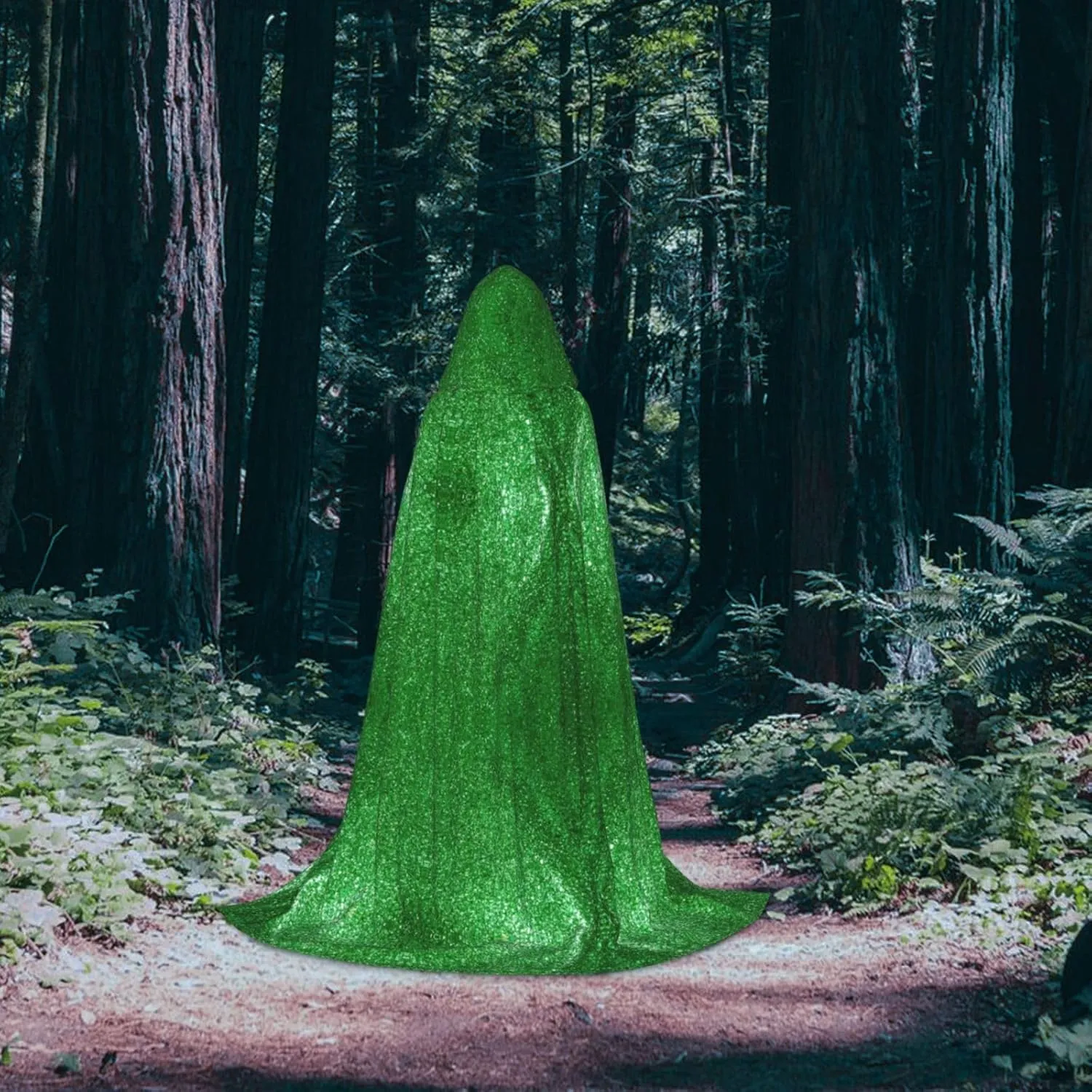 Green Sequin Sparkle Hooded Cloak Coat Winter Warm Long Cloak Cosplay Costumes Outerwear Carnivals Hoodies Capes