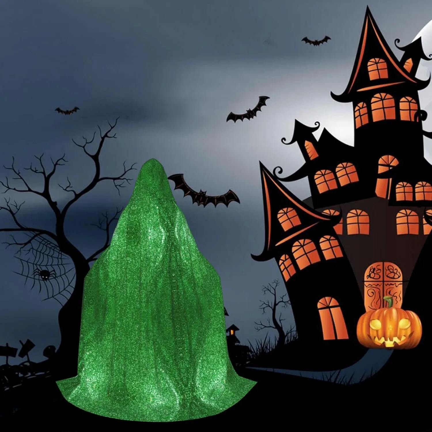 Green Sequin Sparkle Hooded Cloak Coat Winter Warm Long Cloak Cosplay Costumes Outerwear Carnivals Hoodies Capes