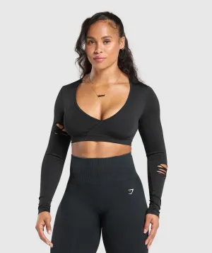 Gymshark Gains Seamless Distressed Super Crop Top - Black