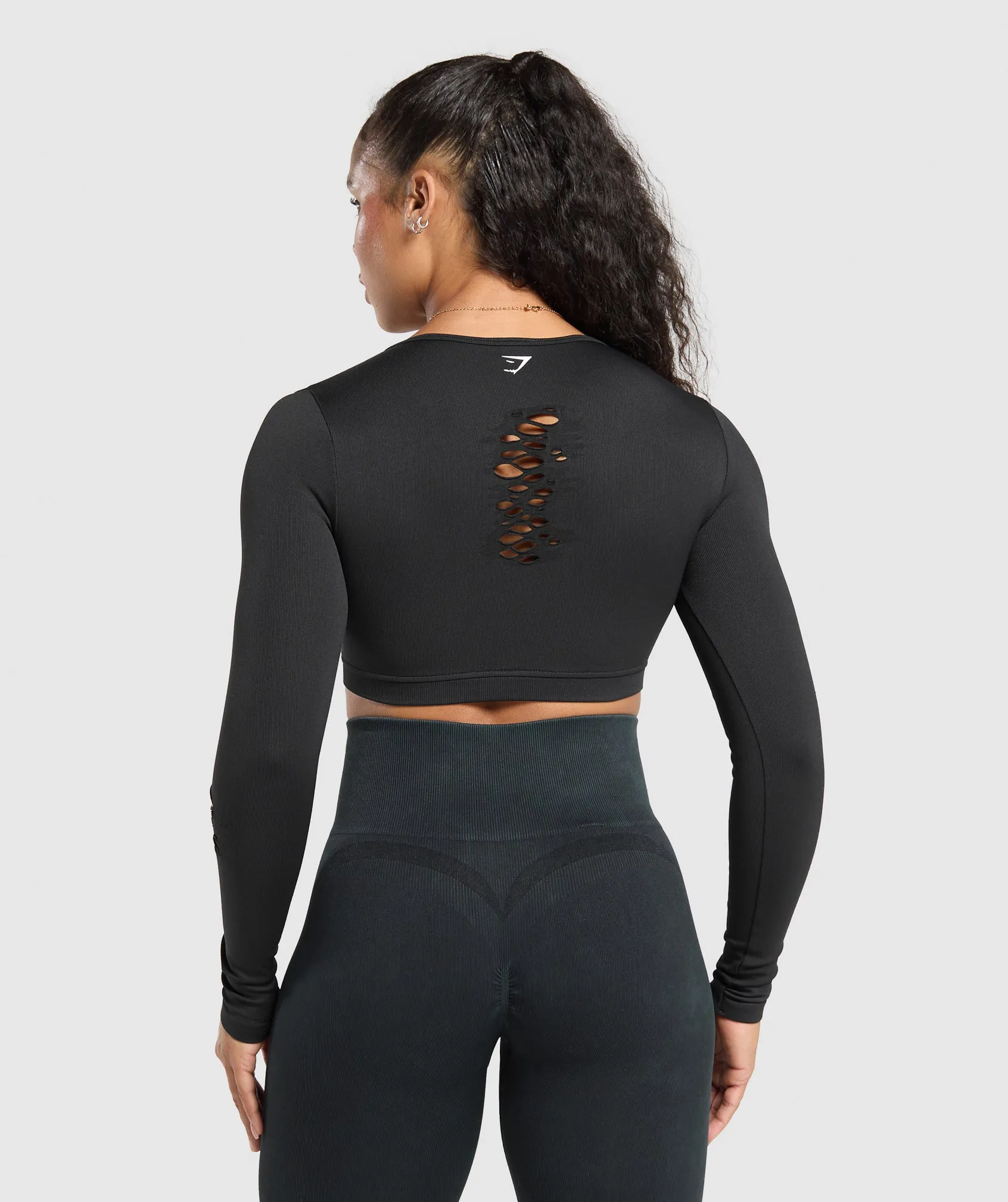 Gymshark Gains Seamless Distressed Super Crop Top - Black