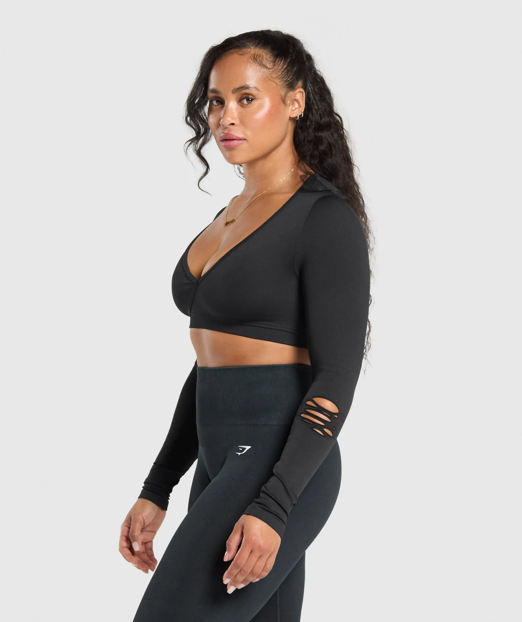 Gymshark Gains Seamless Distressed Super Crop Top - Black
