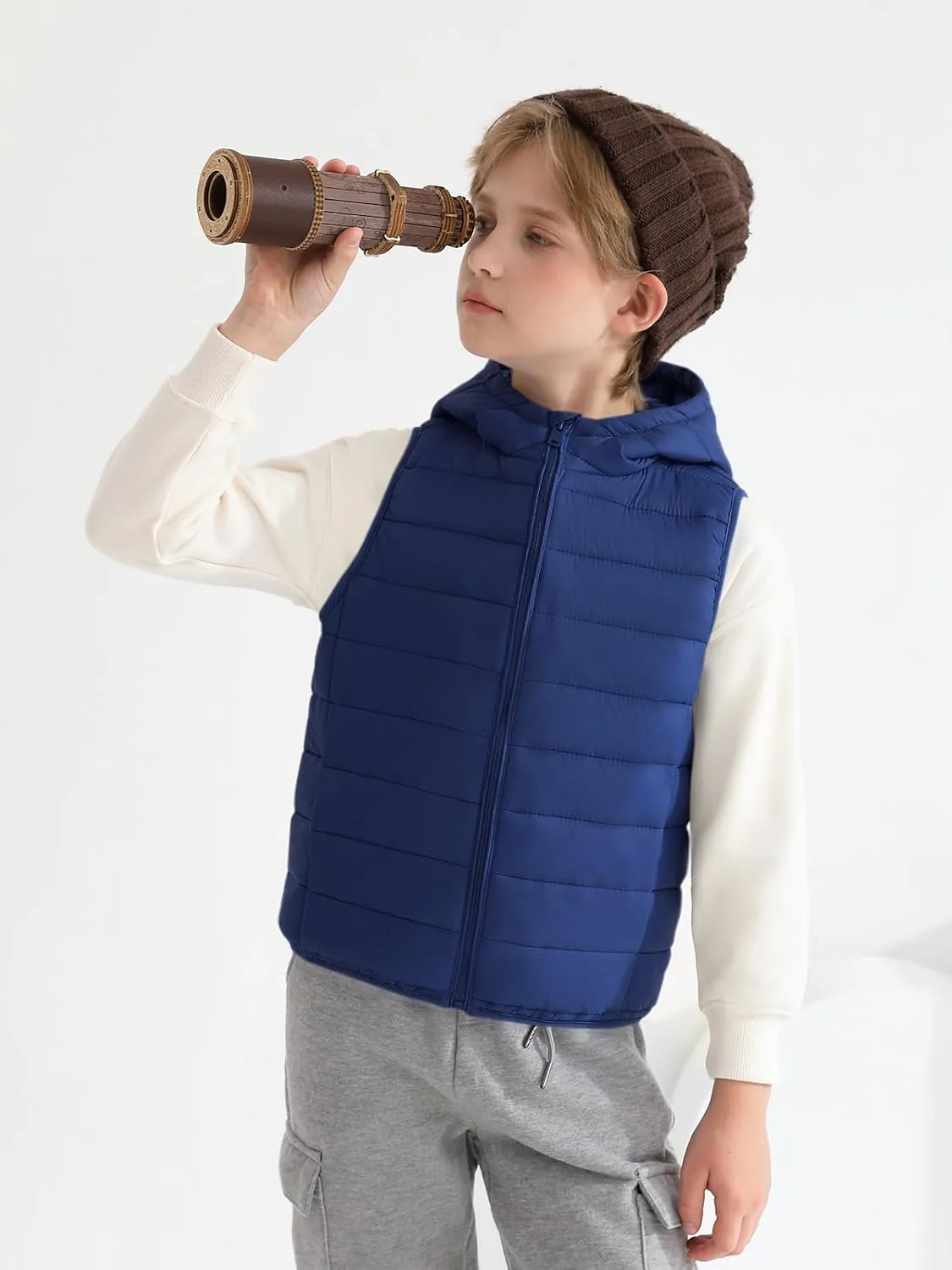Haloumoning Boys Puffer Vest Kids Sleeveless Lightweight Puffy Down Jacket with Hood 4-14 Years
