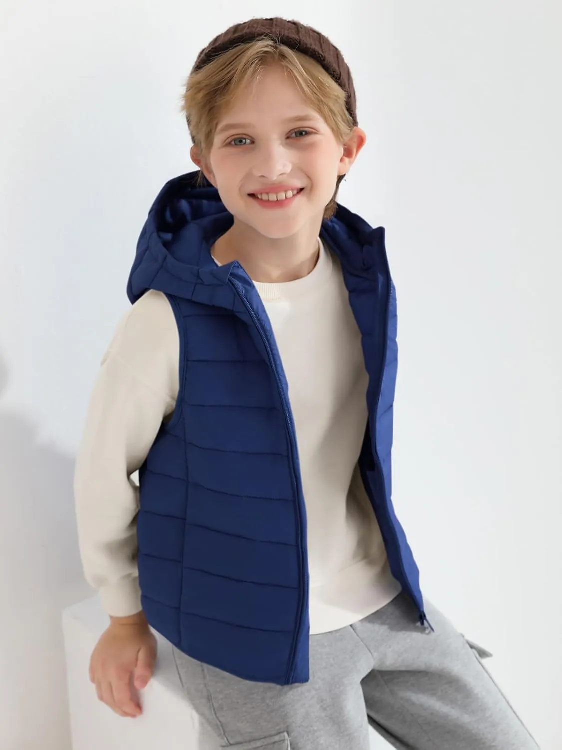 Haloumoning Boys Puffer Vest Kids Sleeveless Lightweight Puffy Down Jacket with Hood 4-14 Years