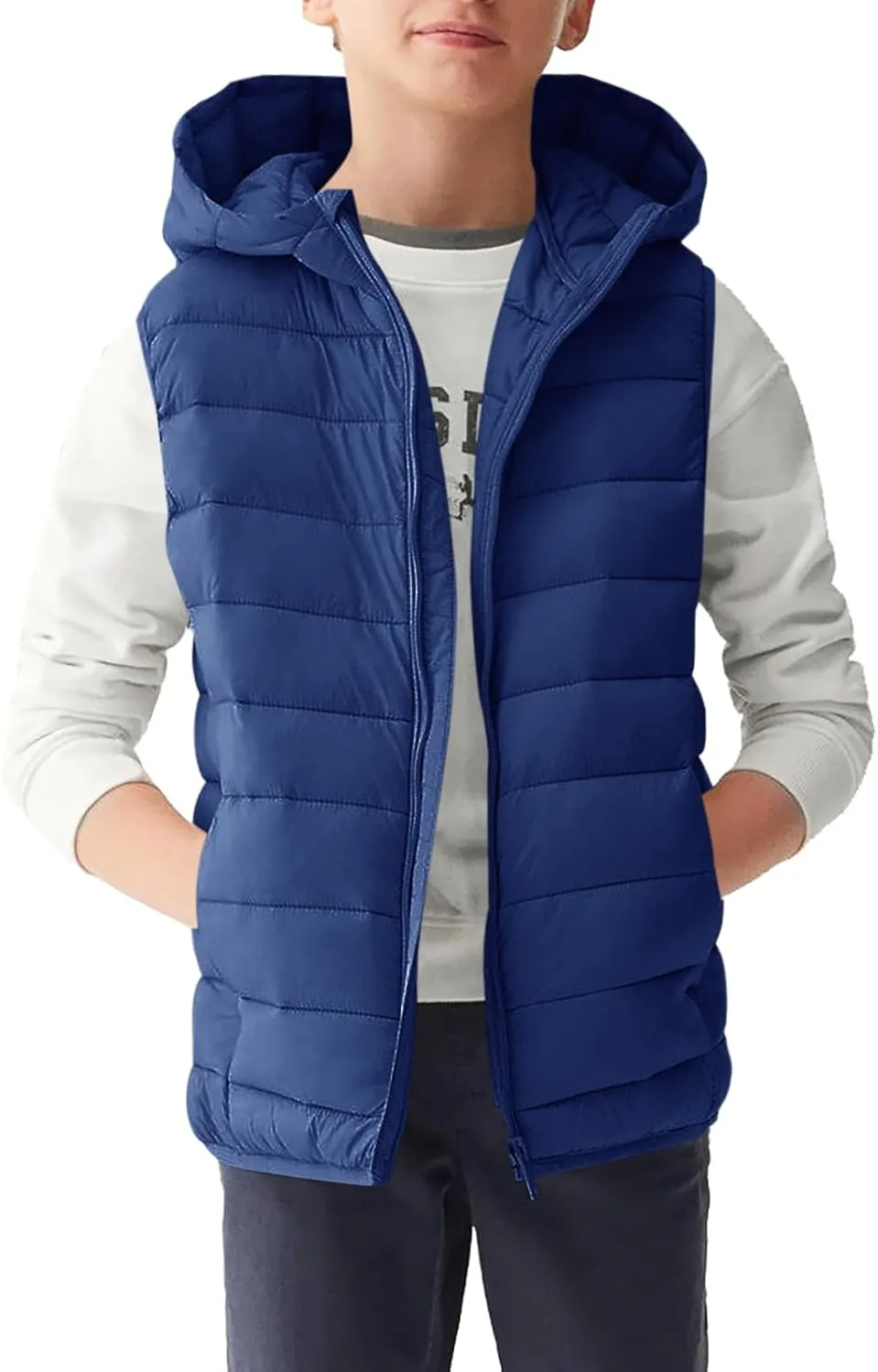 Haloumoning Boys Puffer Vest Kids Sleeveless Lightweight Puffy Down Jacket with Hood 4-14 Years