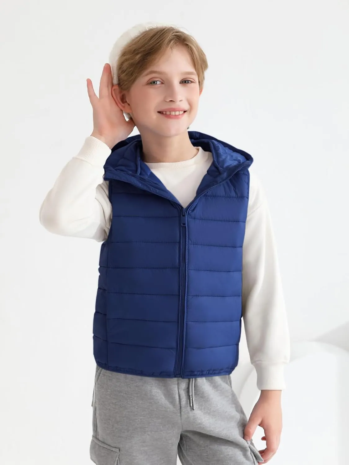 Haloumoning Boys Puffer Vest Kids Sleeveless Lightweight Puffy Down Jacket with Hood 4-14 Years