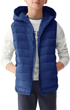 Haloumoning Boys Puffer Vest Kids Sleeveless Lightweight Puffy Down Jacket with Hood 4-14 Years