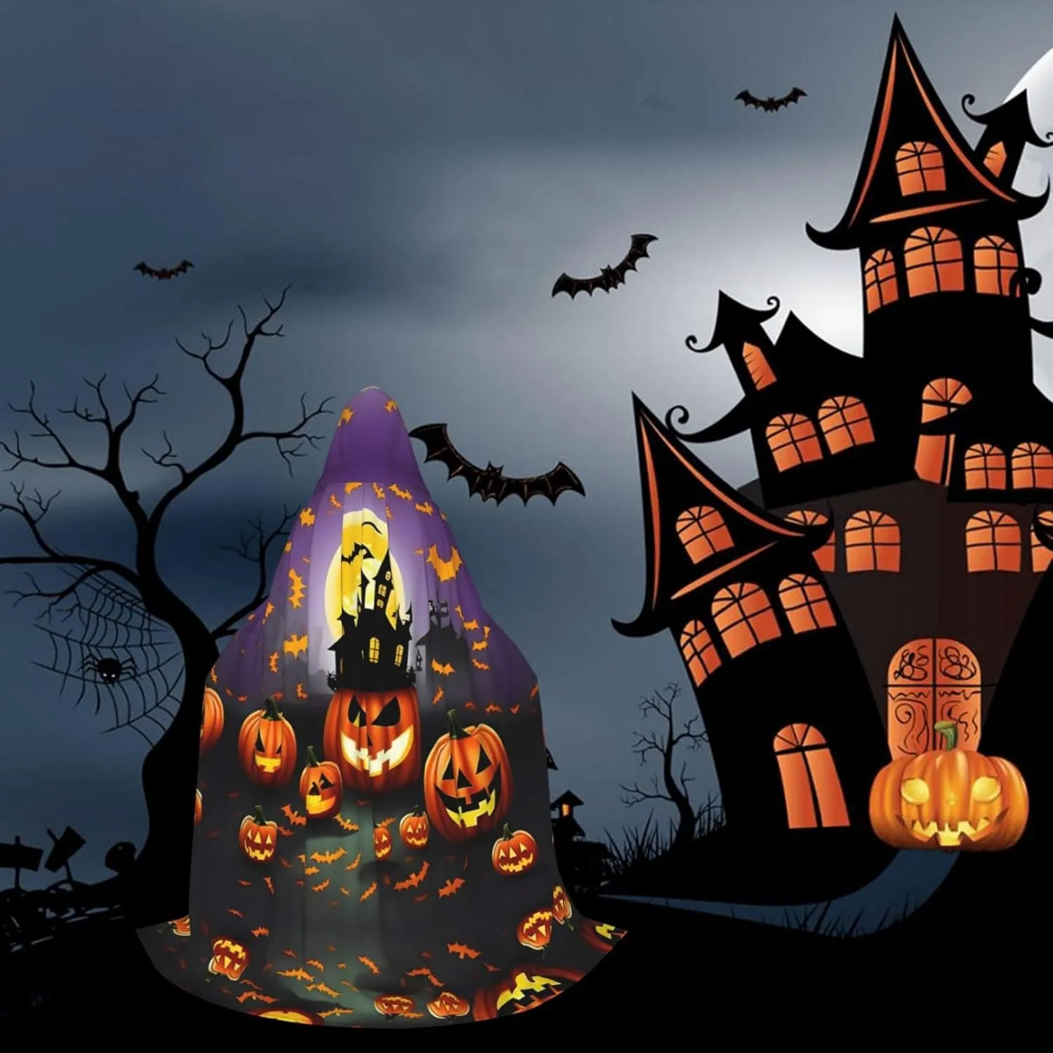 Happy-Halloween-Day Hooded Cloak Coat Winter Warm Long Cloak Cosplay Costumes Outerwear Carnivals Hoodies Capes