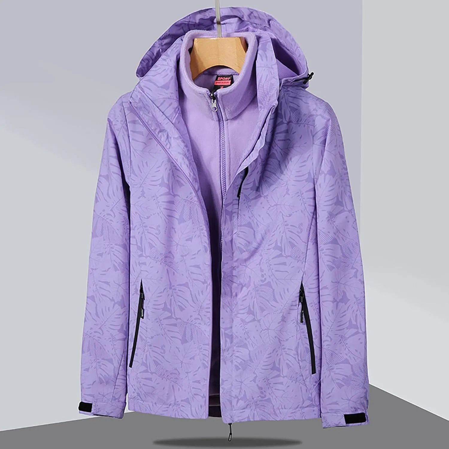 Hasta Women's Rain Coats with Detachable Hood Windproof Print Windbreaker Rain Jacket Solid Double Thickened Travel Jacket