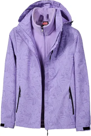 Hasta Women's Rain Coats with Detachable Hood Windproof Print Windbreaker Rain Jacket Solid Double Thickened Travel Jacket