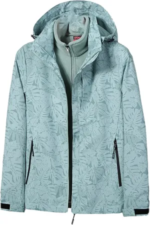 Hasta Women's Rain Coats with Detachable Hood Windproof Print Windbreaker Rain Jacket Solid Double Thickened Travel Jacket