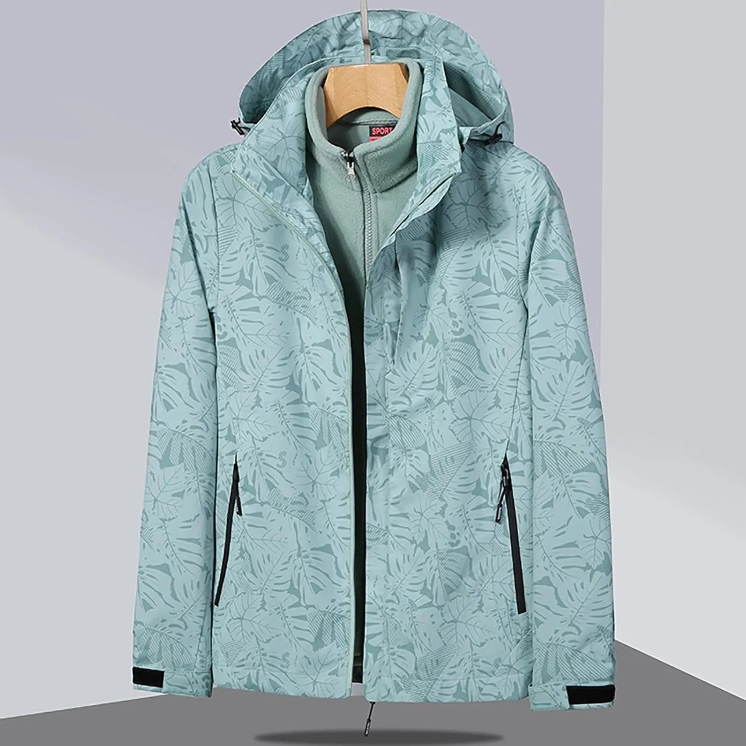 Hasta Women's Rain Coats with Detachable Hood Windproof Print Windbreaker Rain Jacket Solid Double Thickened Travel Jacket