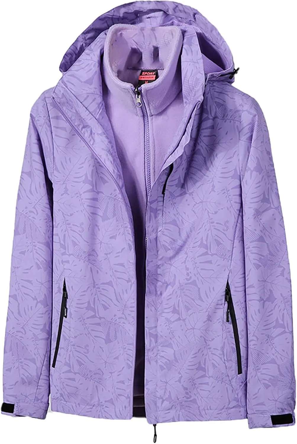 Hasta Women's Rain Coats with Detachable Hood Windproof Print Windbreaker Rain Jacket Solid Double Thickened Travel Jacket