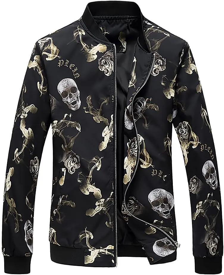 HENGAO Men's Stylish Floral Bomber Jacket