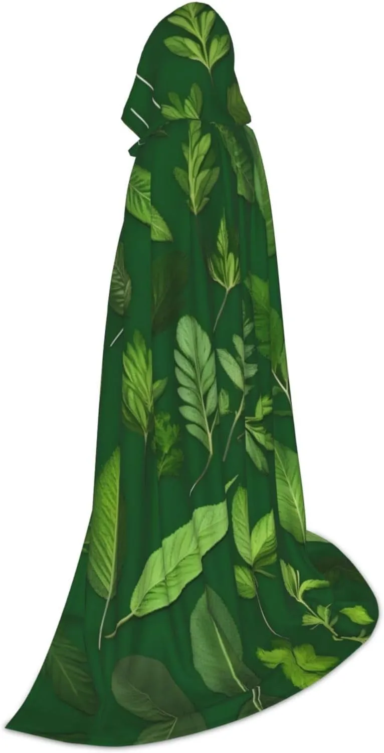 Herb Plant Leaves Hooded Cloak Coat Winter Warm Long Cloak Cosplay Costumes Outerwear Carnivals Hoodies Capes