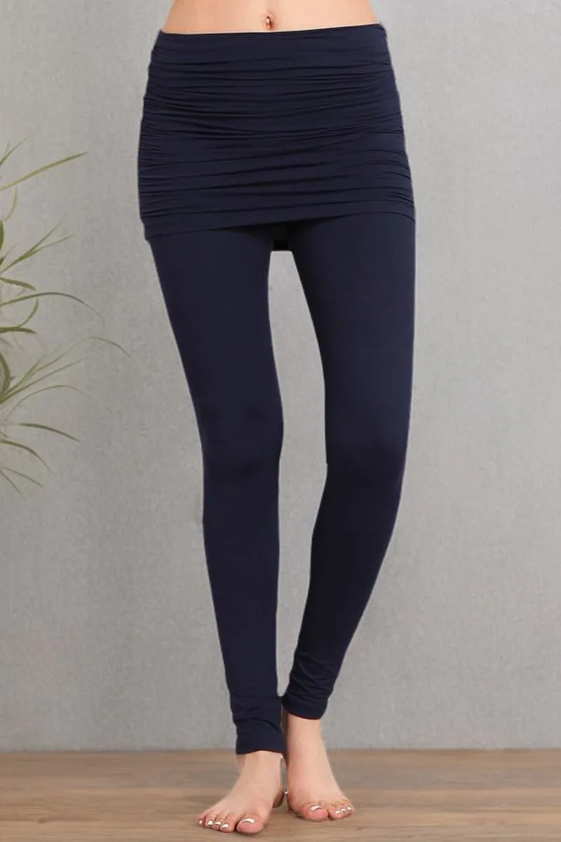 HEYHUN Womens Athleisure Ultra Soft Knit Foldover Ruched Skirted Yoga Leggings S-XL