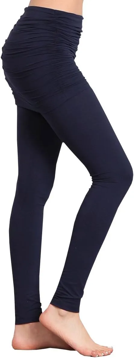 HEYHUN Womens Athleisure Ultra Soft Knit Foldover Ruched Skirted Yoga Leggings S-XL