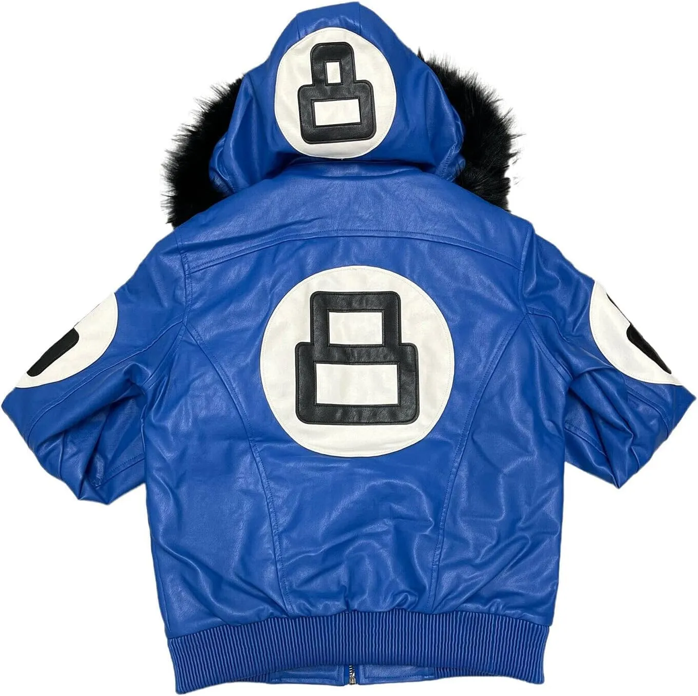 Hifa Men's Authentic 8 Ball Logo Pool Billiard Cue Bomber 90's Retro PU Faux Leather Jacket With Fur Hood