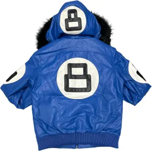 Hifa Men's Authentic 8 Ball Logo Pool Billiard Cue Bomber 90's Retro PU Faux Leather Jacket With Fur Hood