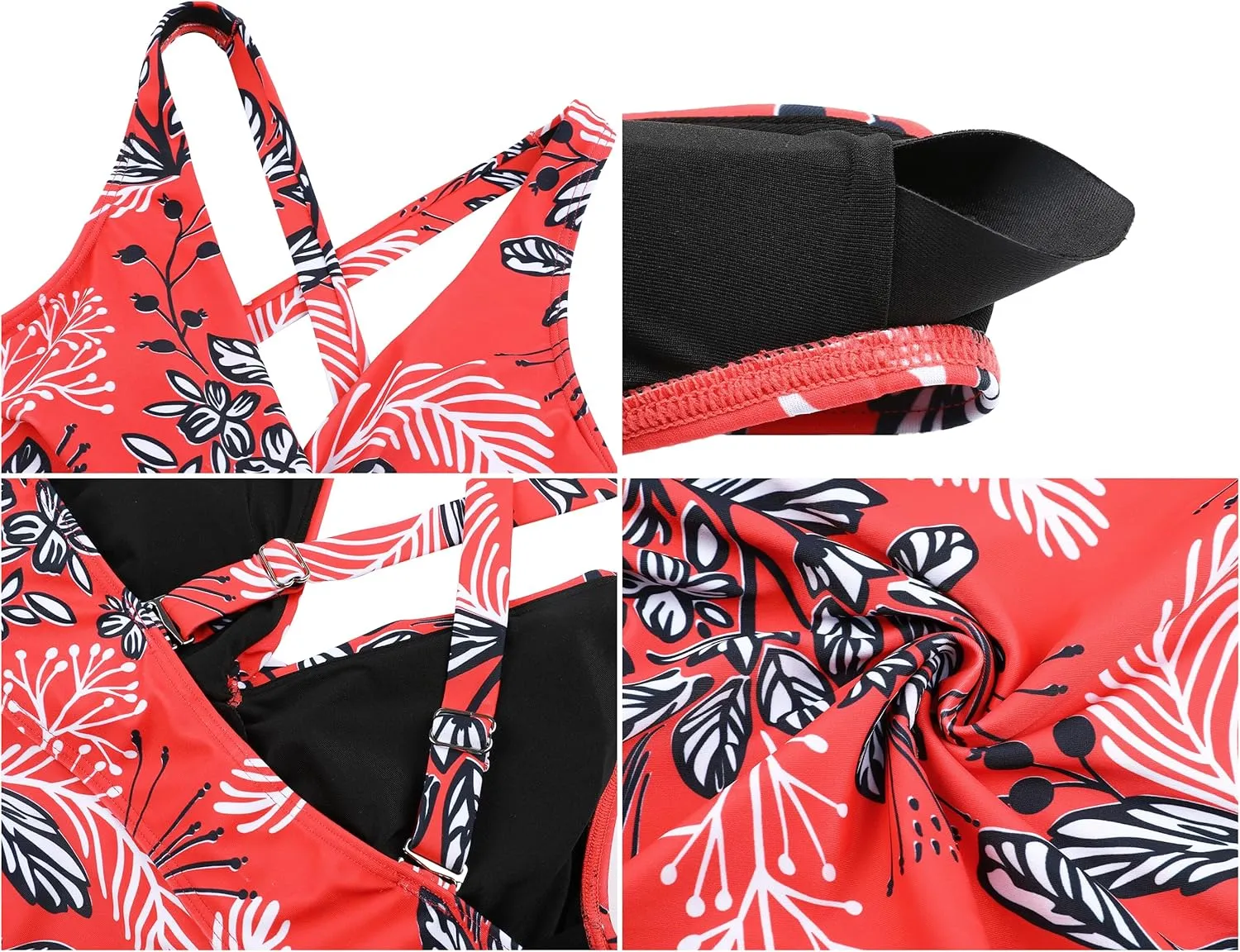 Hilor Women's Underwire Tankini Tops Tummy Control Swimsuits Crossover V Neck Swim Tops with Ruffle Hem