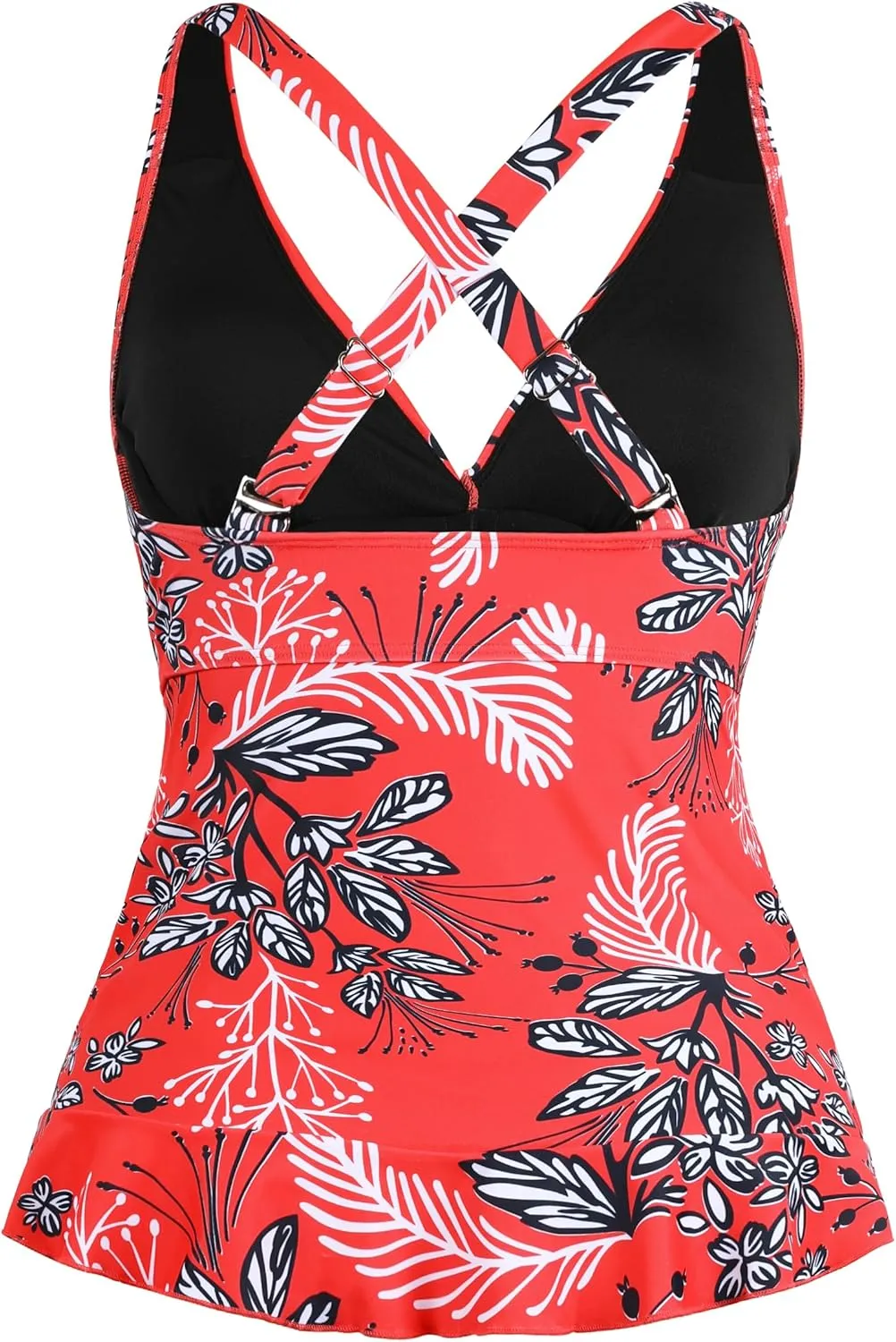 Hilor Women's Underwire Tankini Tops Tummy Control Swimsuits Crossover V Neck Swim Tops with Ruffle Hem
