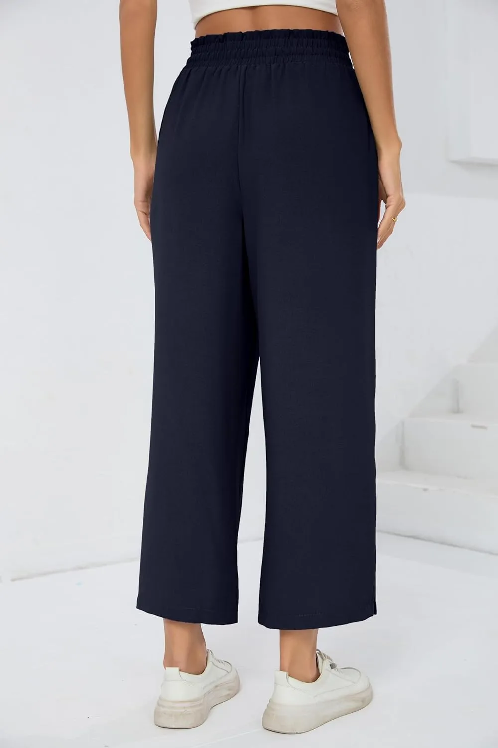 HIYIYEZI Womens Wide Leg Lounge Pants High Waisted Drawstring Casual Loose Palazzo Trousers with Pockets
