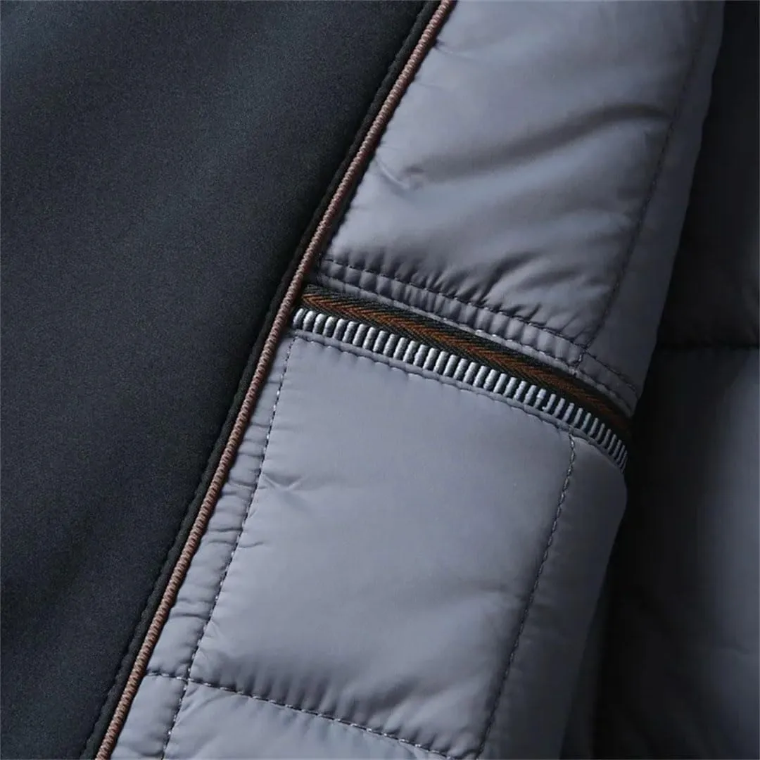 Hndudnff Men's Lapel Thin Padded Cotton Jacket Solid Medium Length Outerwear with Pocket Coat