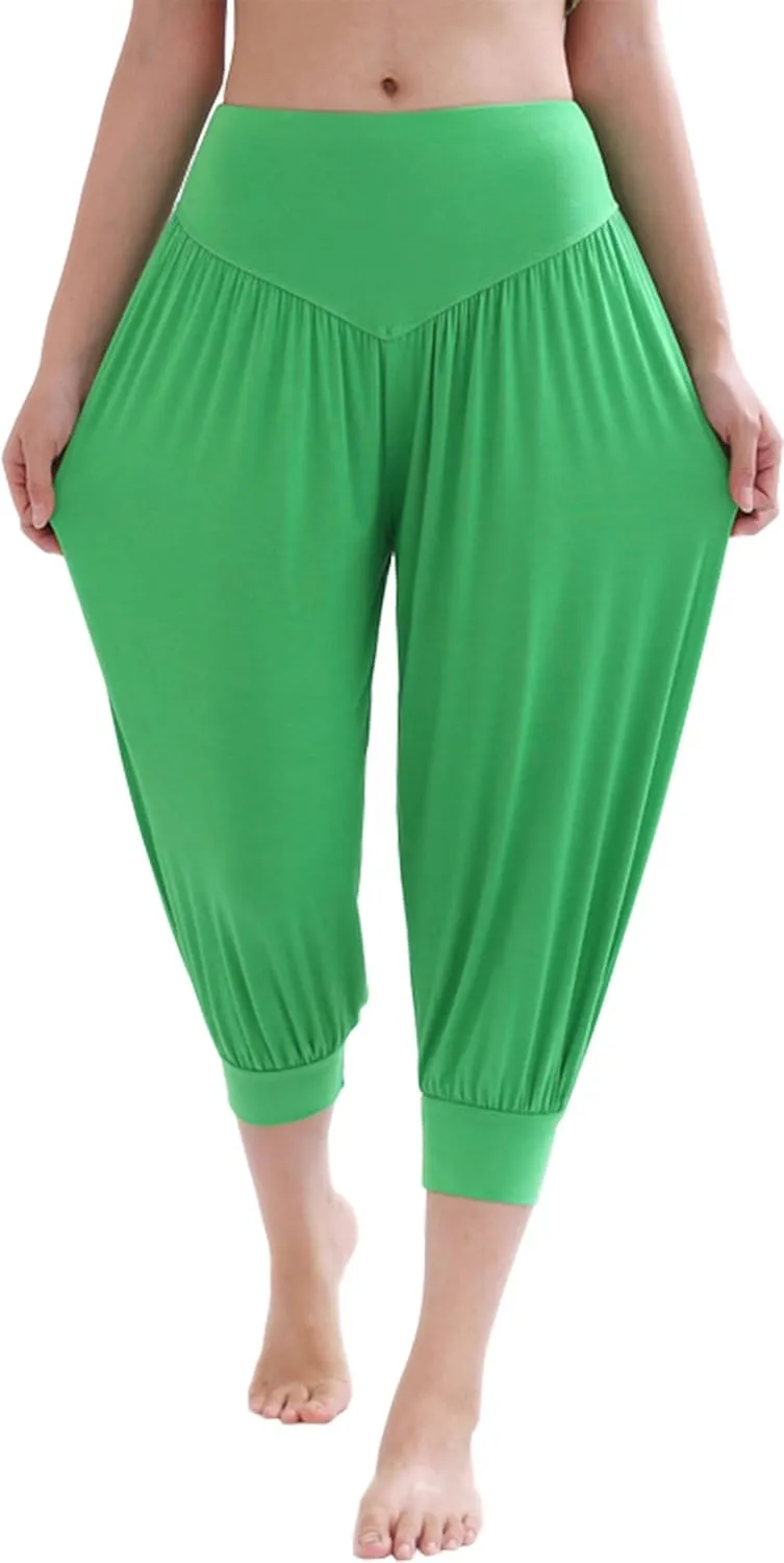 Hoerev Women Super Soft Modal Spandex Harem Yoga Pilates Capri Pants Lounge Pant