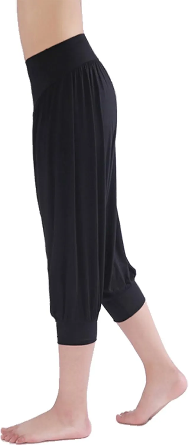 Hoerev Women Super Soft Modal Spandex Harem Yoga Pilates Capri Pants Lounge Pant