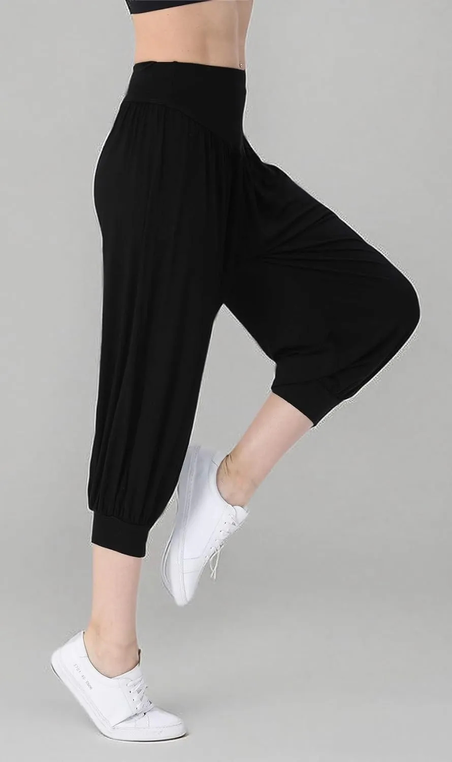 Hoerev Women Super Soft Modal Spandex Harem Yoga Pilates Capri Pants Lounge Pant