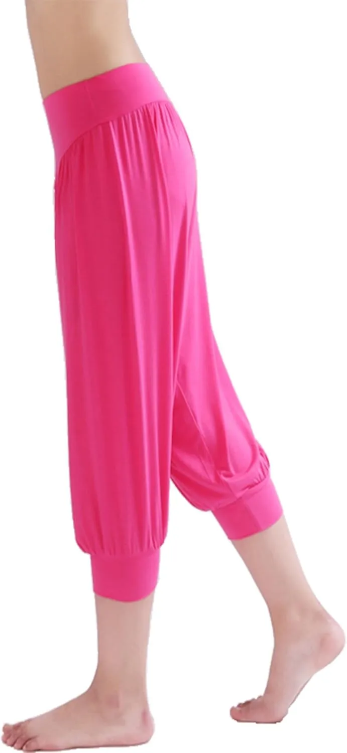 Hoerev Women Super Soft Modal Spandex Harem Yoga Pilates Capri Pants Lounge Pant