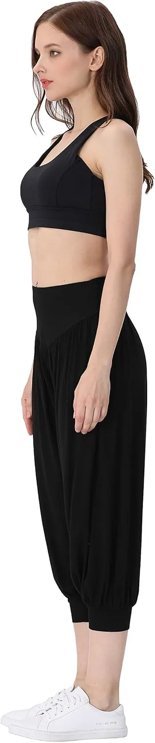 Hoerev Women Super Soft Modal Spandex Harem Yoga Pilates Capri Pants Lounge Pant