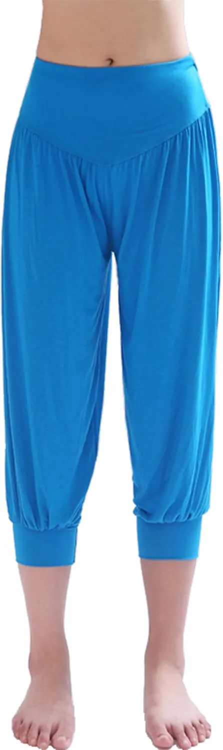 Hoerev Women Super Soft Modal Spandex Harem Yoga Pilates Capri Pants Lounge Pant