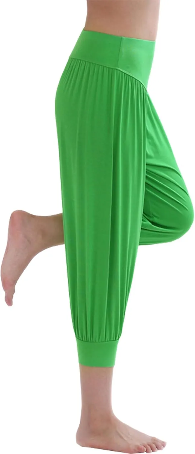 Hoerev Women Super Soft Modal Spandex Harem Yoga Pilates Capri Pants Lounge Pant