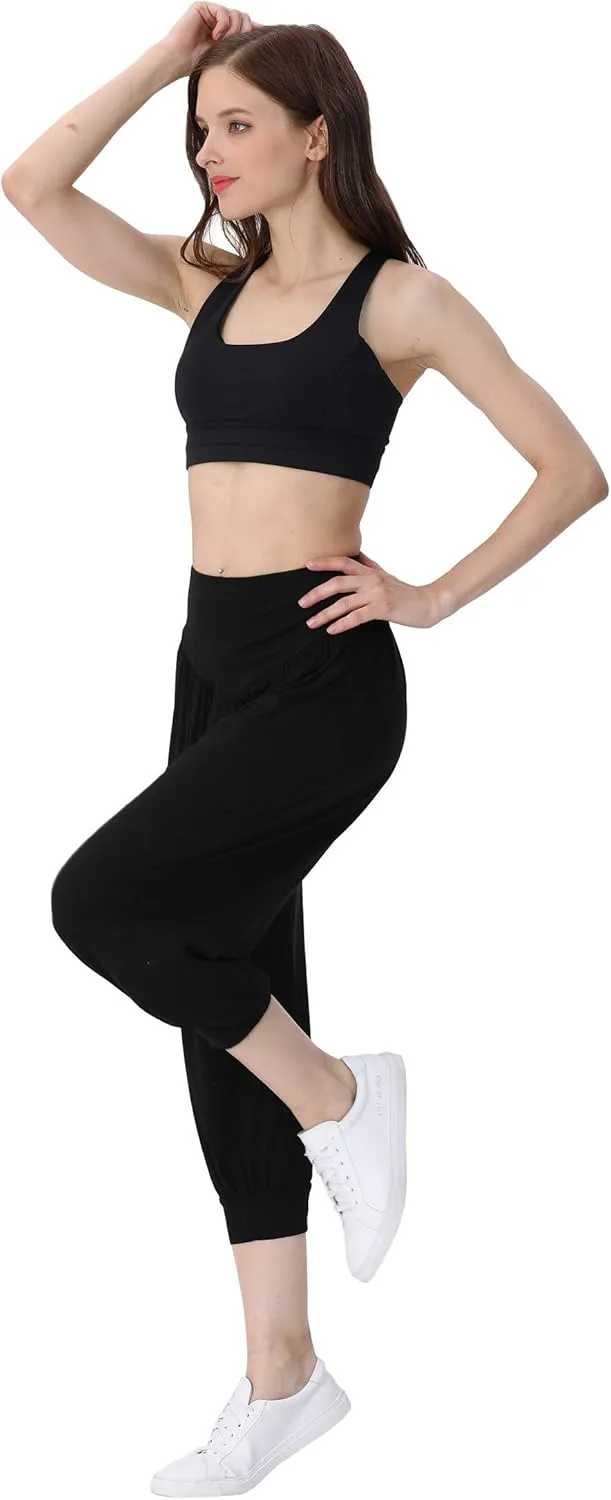 Hoerev Women Super Soft Modal Spandex Harem Yoga Pilates Capri Pants Lounge Pant