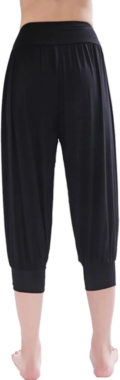 Hoerev Women Super Soft Modal Spandex Harem Yoga Pilates Capri Pants Lounge Pant