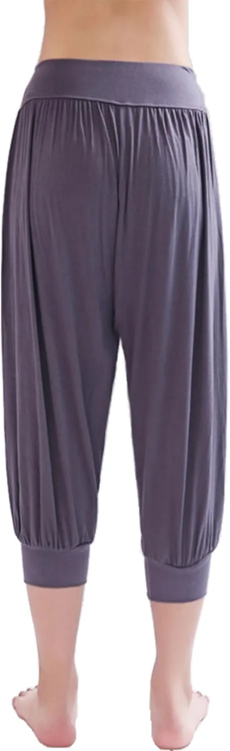 Hoerev Women Super Soft Modal Spandex Harem Yoga Pilates Capri Pants Lounge Pant