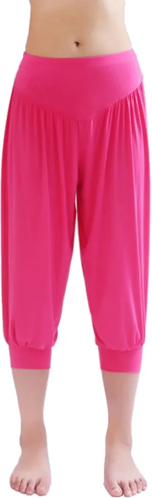 Hoerev Women Super Soft Modal Spandex Harem Yoga Pilates Capri Pants Lounge Pant