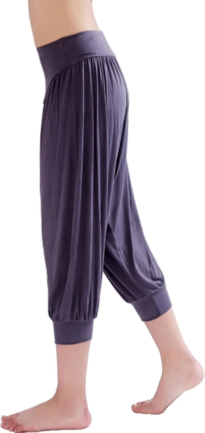 Hoerev Women Super Soft Modal Spandex Harem Yoga Pilates Capri Pants Lounge Pant