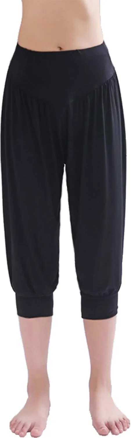 Hoerev Women Super Soft Modal Spandex Harem Yoga Pilates Capri Pants Lounge Pant