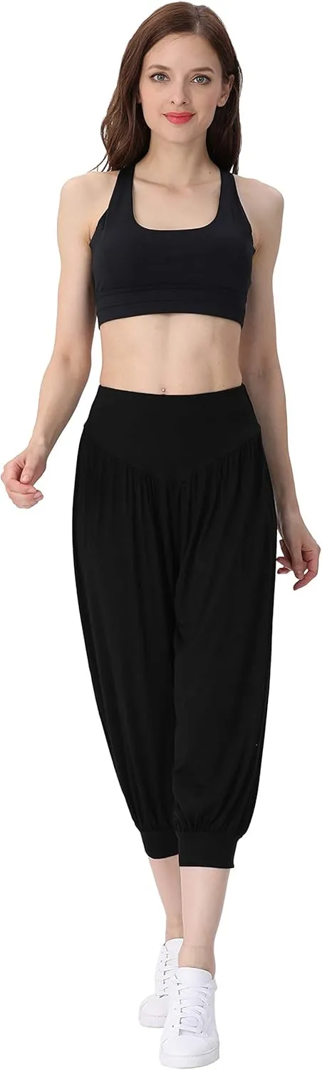 Hoerev Women Super Soft Modal Spandex Harem Yoga Pilates Capri Pants Lounge Pant